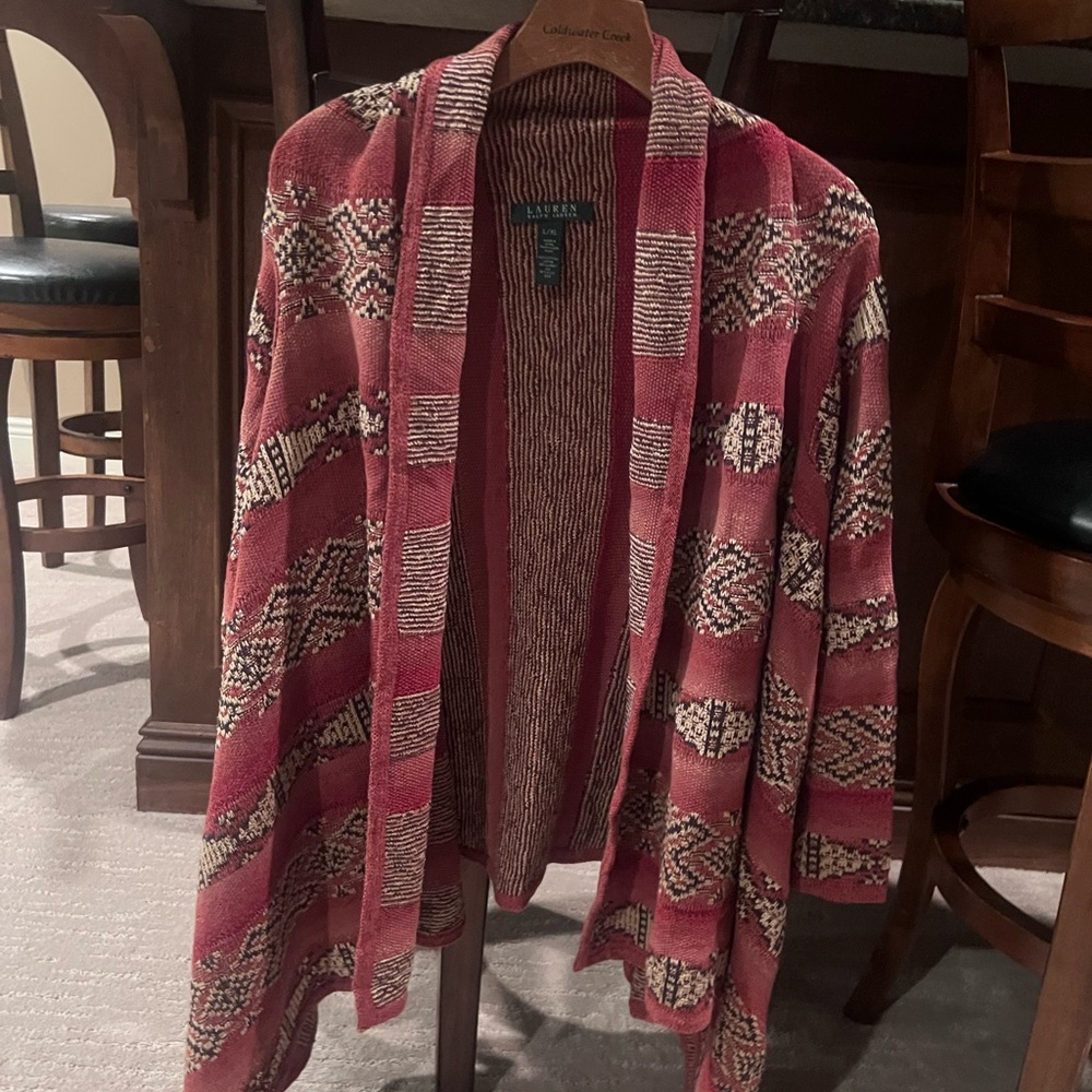 1990s Ralph Lauren Women's L Red Southwestern Wrap Cardigan Sweater Vintage